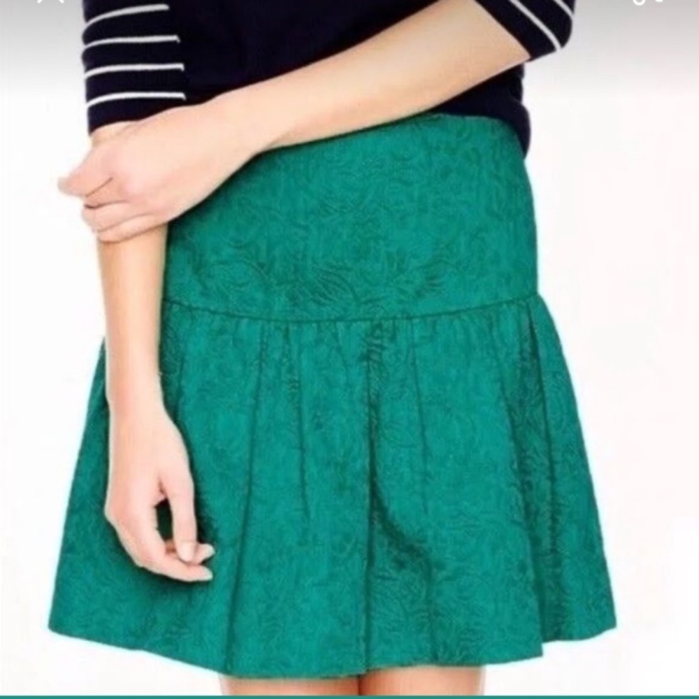 J. Crew Matelasse Tiered Jaquard Drop-Waist Skirt Size 6 Kelly Green Cotton